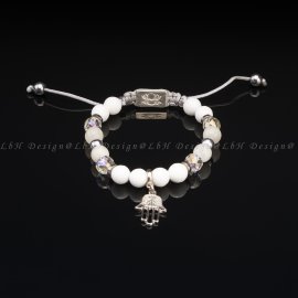 Fazettált Kagyló – Holdkő - Fazettált Aqua Aura kvarc - Ezüst Hematit - Fatima keze 925