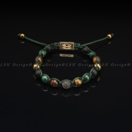 Fazettált Tigrisszem-Malachit-Matt Ónix-Arany Hematit