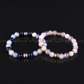 Holdkő-Rózsakvarc-Aqua Aura kvarc / Holdkő-Kalcedon-Lapisz Lazuli Forever 925 Arany Páros Karkötő