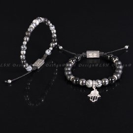 Matt Ónix - Hópehely Obszidián - Hematit - Ónix - Ezüst hematit - Fatima keze medál 925 szett