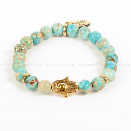 ÉGKÉK TENGERI ÜLEDÉK JASPIS - ARANY FATIMA KEZE