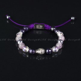 Fazettált Ametiszt-Fazettált Aqua Aura Kvrac-Rózsakvarc-Ezüst Hematit Buddha 925 Ezüst