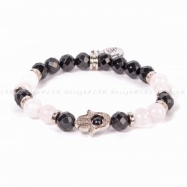 FAZETTÁLT ÓNIX-RÓZSAKVARC - FATIMA KEZE EZÜST