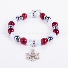 Fazettált Roppantott Hegyikristály-Vörös Howlit-Ezüst Hematit - Ezüst Hópehely