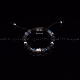 Gránit-Lávakő-Fazettált Matt Ónix-Ezüst Hematit - 925 Buddha Ezüst