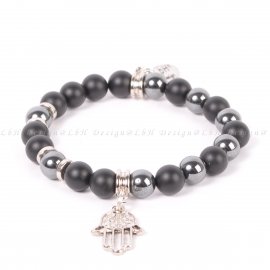 HEMATIT- MATT ÓNIX - FATIMA KEZE MEDÁL EZÜST