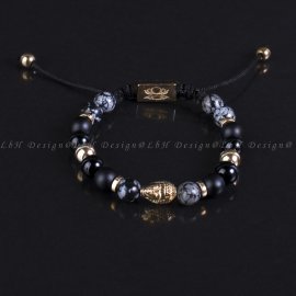 Hópehely Obszidián – Matt Ónix-Ónix-Arany Hematit Buddha 925 Arany