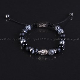 Hópehely Obszidián – Matt Ónix-Ónix-Ezüst Hematit Buddha 925 Ezüst