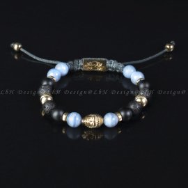 Kalcedon-Matt Ónix-Lávakő-Arany Hematit Buddha 925 Arany