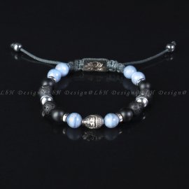 Kalcedon-Matt Ónix-Lávakő-Ezüst Hematit Buddha 925 Ezüst