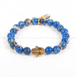 KÉK TENGERI ÜLEDÉK JASPIS - ARANY FATIMA KEZE