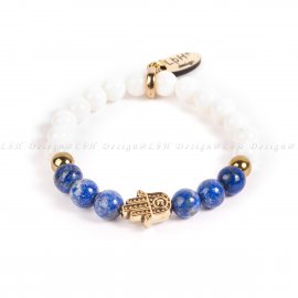 LAPIS LAZULI - ARANY HEMATIT - KAGYLÓ- FATIMA KEZE ARANY