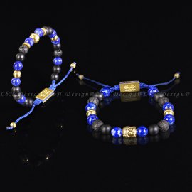 Lapis lazuli - Lávakő - Matt ónix  - Arany hematit - Buddha 925 szett arany 