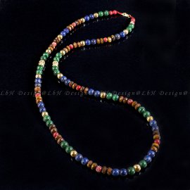 Lápisz Lazuli – Malachit – Fazettált Tigrisszem – Orion Tengeri  Üledék  Jáspis – Arany  Hematit - Buddha Arany Nyaklánc