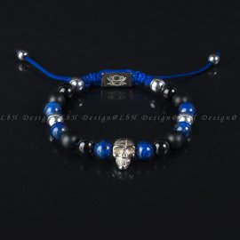 Lápisz Lazuli-Matt Ónix-Ónix-Ezüst Hematit-Koponya 925 Ezüst