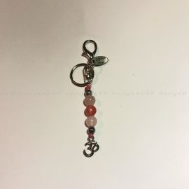 Málna kvarc - Rózsakvarc - Ezüst Hematit - Ohm Kulcstartó