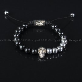 Ónix-Ezüst Hematit-Koponya 925 Ezüst