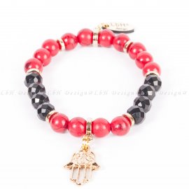 VÖRÖS HOWLIT – FAZETTÁLT ÓNIX - FATIMA KEZE MEDÁL ARANY